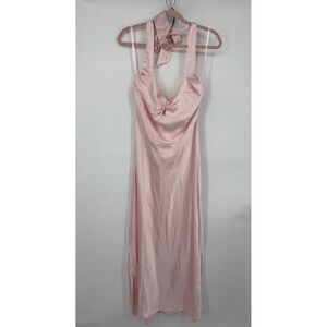 NWT Here Comes The Sun High-Shine Satin Maxi Dress Womens Large Pink Zip Classic